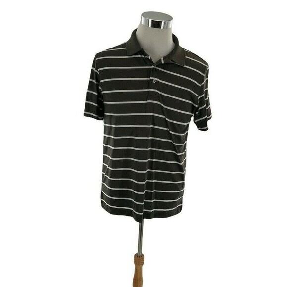 PGA Tour Airflux Polo Shirt Mens Medium Short Sleeve Striped Quarter Button Golf - Picture 3 of 8